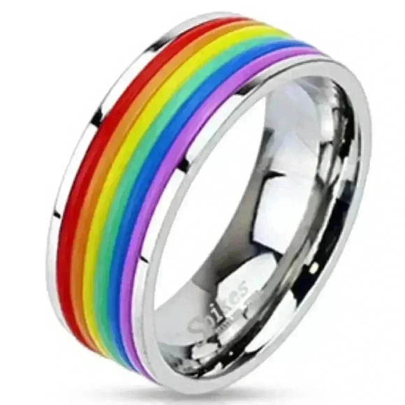 COPY - Stainless Dome Ring with Rubber Rainbow Ba… - Picture 1 of 1